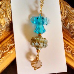 💥ELEFANTE - Glass Elephant Pendant Necklace on 24in Chain